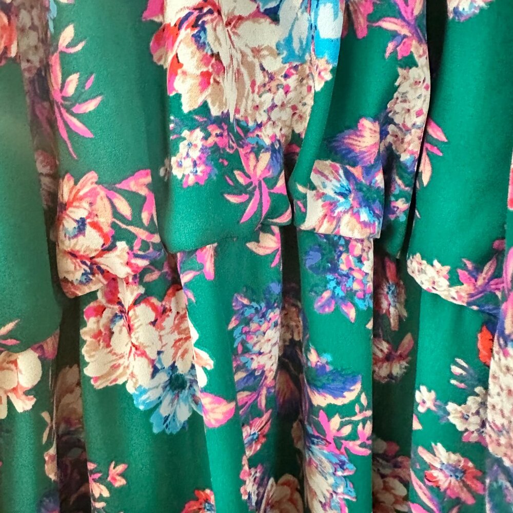 Charles Henry Cold Shoulder Floral Green Mini Dress Elastic Waist Summer Size M - Picture 11 of 11